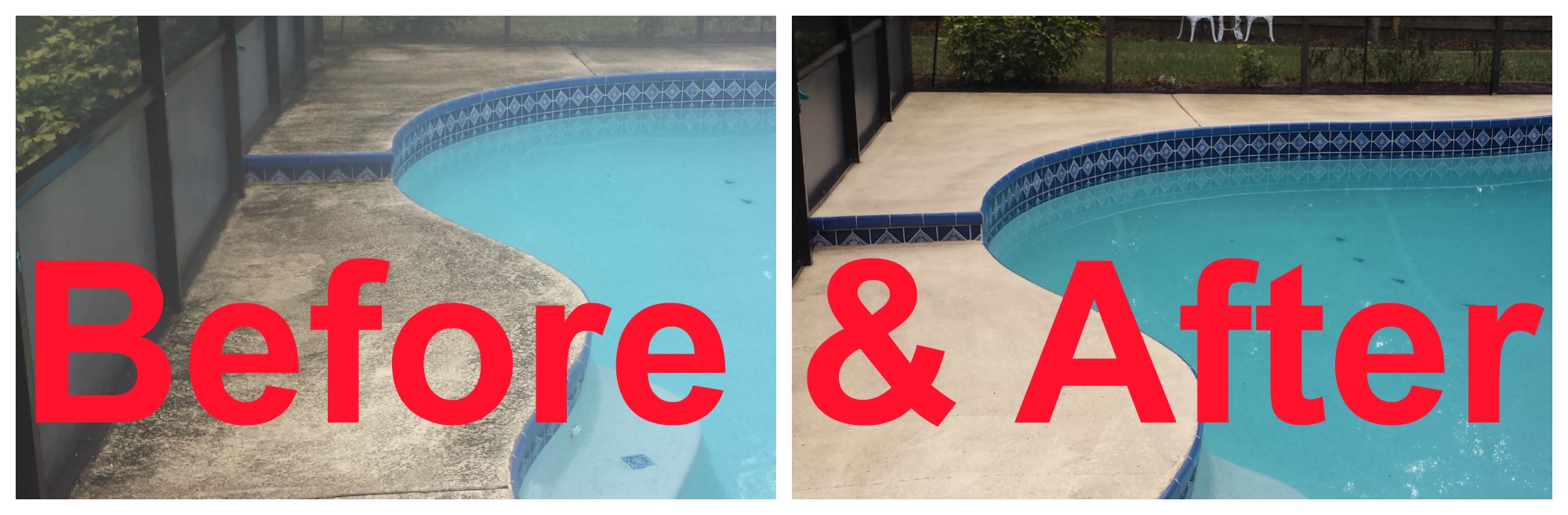 Pool Deck before and after cleaning